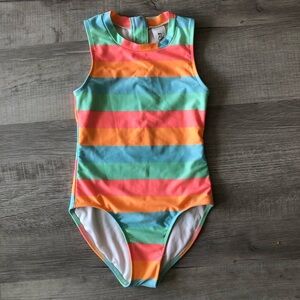 Art Class girls' colorful striped one-piece swimsuit. Large (10/12)